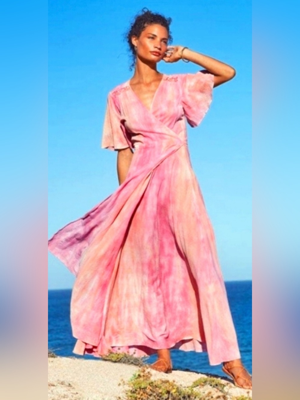 Johnny Was x Amanda Bond Pink Tie-Dye Wrap Maxi Dress